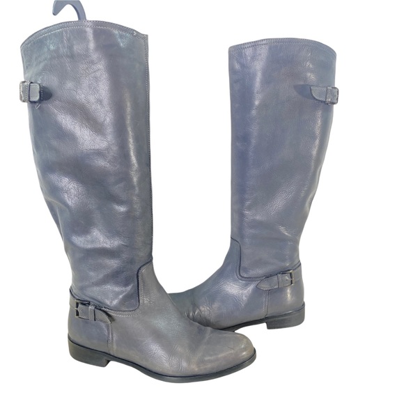 Garnet Hill Shoes - Garnet Hill Gray Knee High Leather Boots Side Zipper Buckle Sz 8.5